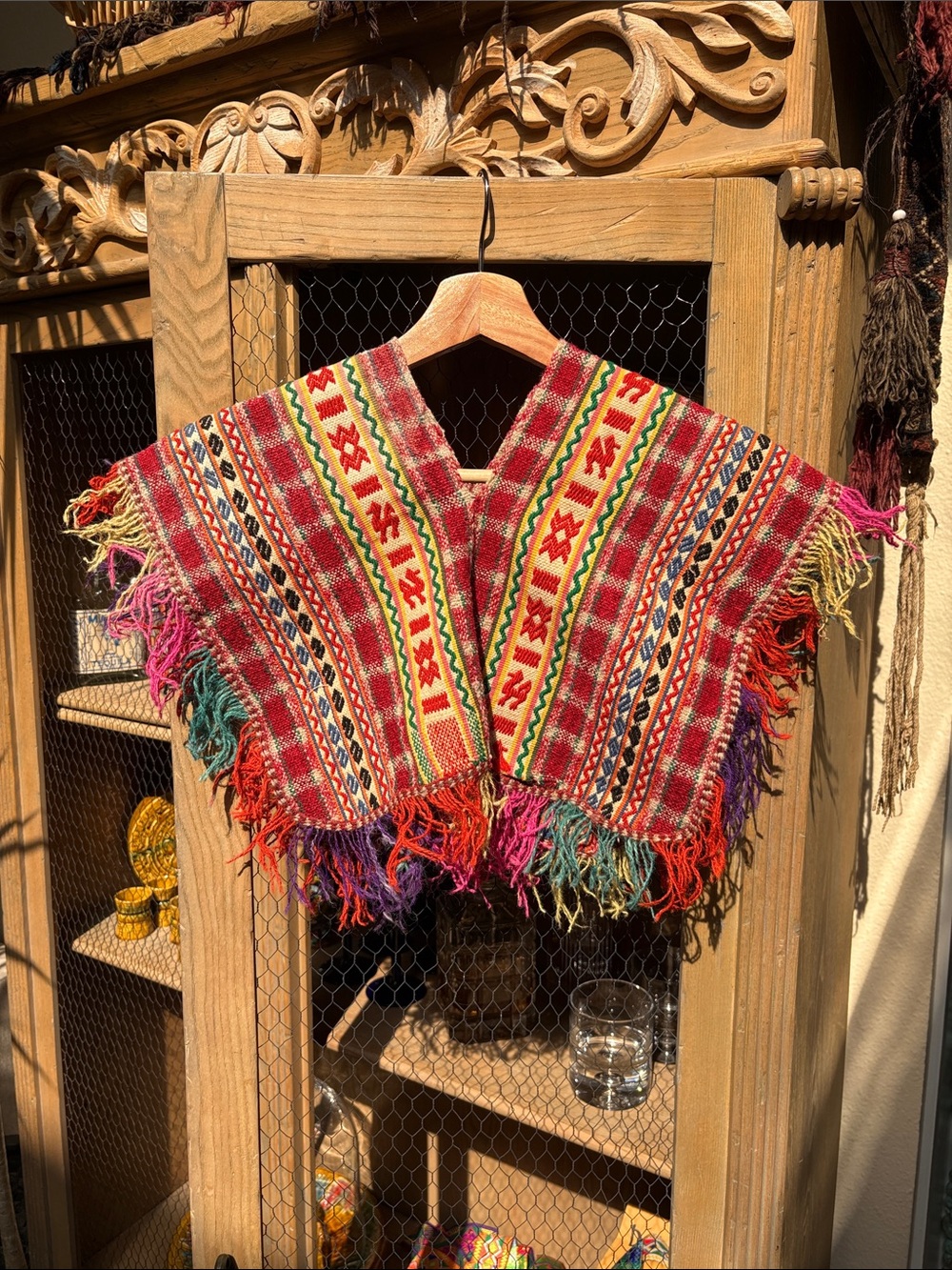 Vintage Peruvian Colorful Poncho with fringe